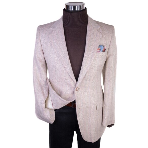 VTG John Alexander Herringbone Blazer Sport Coat Casual Jacket Size 38R 2-Button - Picture 2 of 13